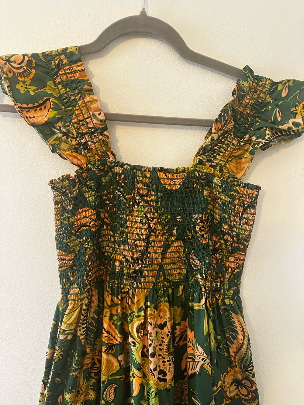 Kourt Calypso Tropical Floral Print Green Tiered Ruffle Maxi Dress Small - Picture 3 of 6